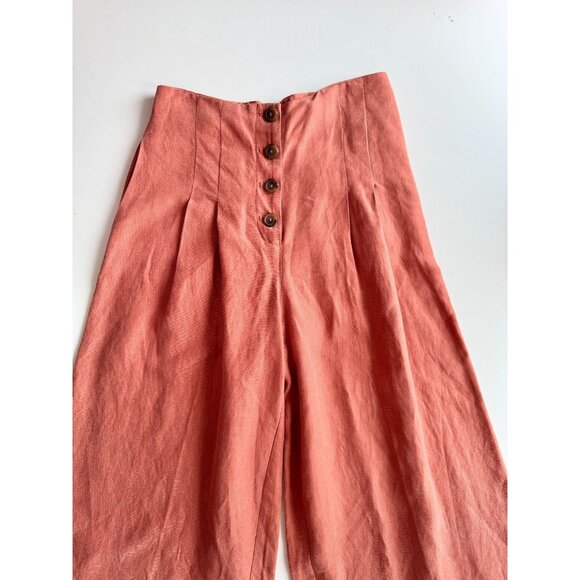 Aritzia WILFRED Wander Orange Lyocell Linen Wide Leg Culottes Crop Pants, Size 8 - Picture 3 of 12